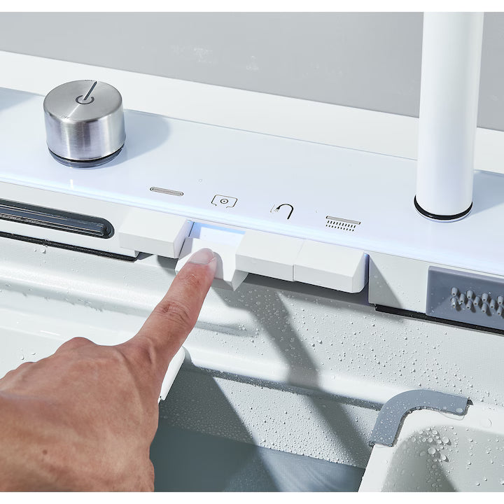 Zzerani White Kitchen Workstation Sink with Waterfall Design, Temperature Display Faucet, Undermount Kitchen Sink