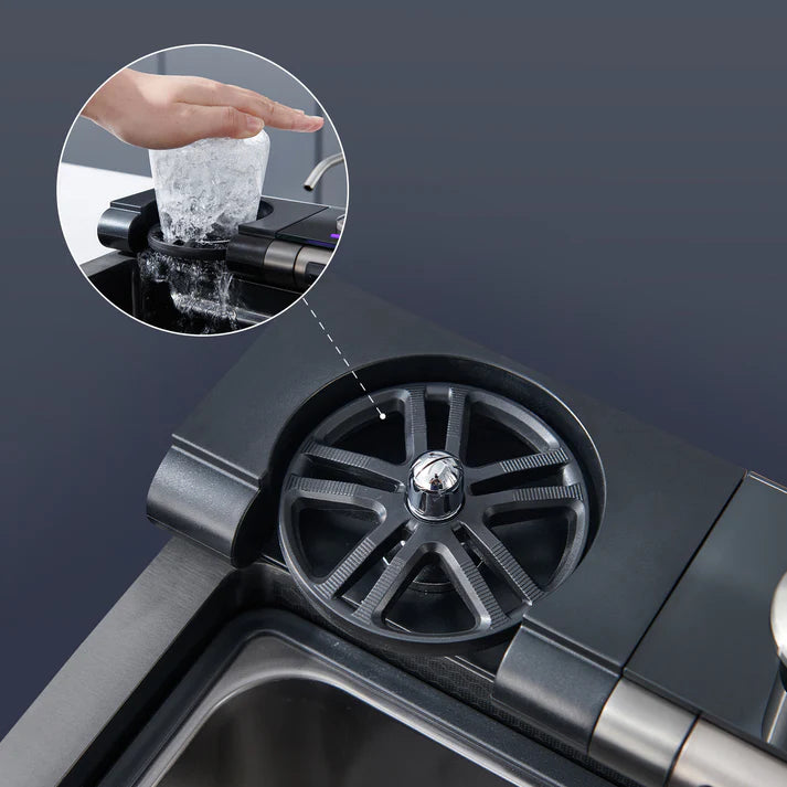 Zzerani Kitchen Deluxe Waterfall Workstation Sink with Digital Temperature Display Faucet