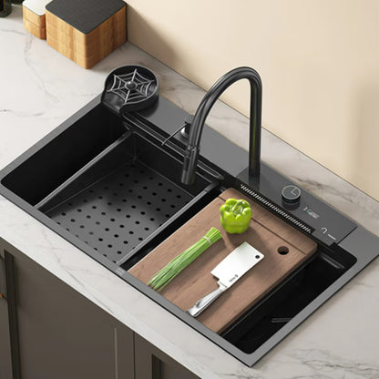 Zzerani Black EDT Kitchen Workstation Sink with Waterfall Design, Temperature Kitchen Sink