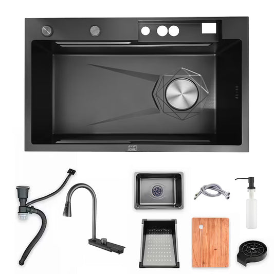 Zzerani Black EDT Kitchen Workstation Sink with Waterfall Design, Temperature Kitchen Sink