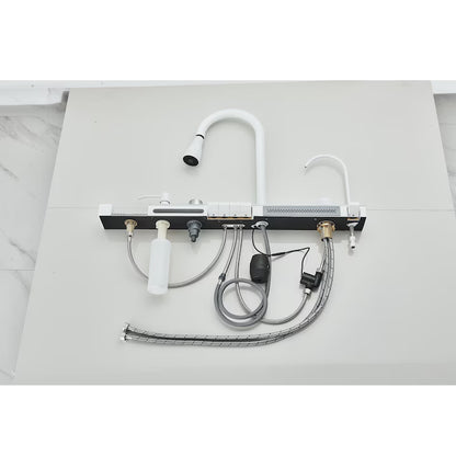 Zzerani White Kitchen Workstation Sink with Waterfall Design, Temperature Display Faucet, Undermount Kitchen Sink