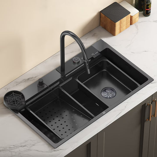 Zzerani Black EDT Kitchen Workstation Sink with Waterfall Design, Temperature Kitchen Sink